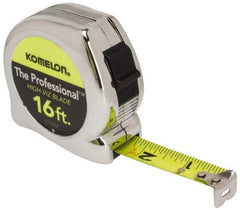 Komelon - 16' x 3/4" Yellow Blade Tape Measure - 1/16" Graduation, Inch Graduation Style, Silver Case - Americas Industrial Supply