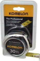 Komelon - 30' x 1" Yellow Blade Tape Measure - 1/16" Graduation, Inch Graduation Style, Silver Case - Americas Industrial Supply
