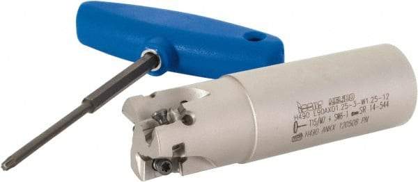 Iscar - 1-1/4" Cut Diam, 0.472" Max Depth of Cut, 1-1/4" Shank Diam, 4-1/4" OAL, Indexable Square Shoulder Helical End Mill - H490 AN.X 12 Inserts, Weldon Shank, 90° Lead Angle, Through Coolant, Series Helido - Americas Industrial Supply