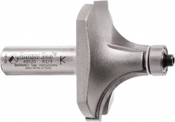 Amana Tool - 2" Cut Diam, 1" Length of Cut, 2 Flute Round-Over Edge Profile Router Bit - Carbide-Tipped, 1/2" Shank Diam, 2-7/8" OAL, Uncoated - Americas Industrial Supply