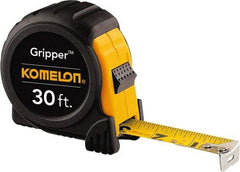 Komelon - 30' x 1" Yellow Steel Blade Tape Measure - 1/16" Graduation, Inch Graduation Style, Yellow/Black ABS Plastic Case - Americas Industrial Supply