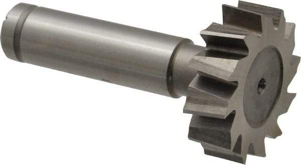 Made in USA - 1-1/4" Diam x 3/8" Face Width, Cobalt, 12 Teeth, Shank Connection Woodruff Keyseat Cutter - Uncoated, 2-3/8" OAL x 1/2" Shank, Staggered Teeth, ANSI 1210, Old Standard E - Americas Industrial Supply