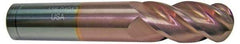 ProMax - 3/4" Diam, 1-5/8" LOC, 4 Flute Solid Carbide Ball End Mill - TiCN Finish, Single End, 4" OAL, 3/4" Shank Diam, Spiral Flute - Americas Industrial Supply