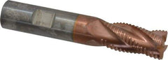 ProMax - 5/8" Diam, Coarse Pitch, 1-1/4" LOC, 4 Flute Solid Carbide 0.055-0.065" Corner Radius Roughing End Mill - TiCN Finish, 3-1/2" OAL, 5/8" Shank Diam, Single End, Centercutting, 30° Helix - Americas Industrial Supply