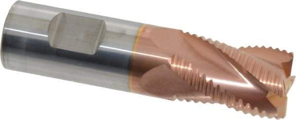 ProMax - 3/4" Diam, Coarse Pitch, 1" LOC, 4 Flute Solid Carbide 0.055-0.065" Corner Radius Roughing End Mill - TiCN Finish, 3" OAL, 3/4" Shank Diam, Single End, Centercutting, 30° Helix - Americas Industrial Supply