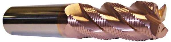 ProMax - 1" Diam, Fine Pitch, 1-3/4" LOC, 6 Flute Solid Carbide 0.055-0.065" Corner Radius Roughing End Mill - TiCN Finish, 4" OAL, 1" Shank Diam, Single End, Centercutting, 40° Helix - Americas Industrial Supply