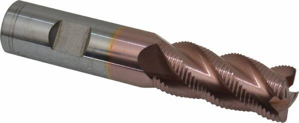 ProMax - 3/4" Diam, Fine Pitch, 1-5/8" LOC, 4 Flute Solid Carbide 0.055-0.065" Corner Radius Roughing End Mill - TiCN Finish, 4" OAL, 3/4" Shank Diam, Single End, Centercutting, 40° Helix - Americas Industrial Supply