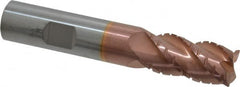 ProMax - 5/8" Diam, 1-1/4" LOC, 4 Flute Solid Carbide Roughing & Finishing Corner Radius End Mill - TiCN Finish, 3-1/2" OAL, 5/8" Shank Diam, Weldon Shank, 40° Helix, Centercutting, Regular Length - Americas Industrial Supply