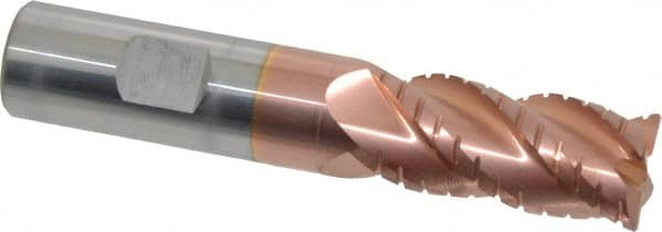 ProMax - 3/4" Diam, 1-5/8" LOC, 4 Flute Solid Carbide Roughing & Finishing Corner Radius End Mill - TiCN Finish, 4" OAL, 3/4" Shank Diam, Weldon Shank, 40° Helix, Centercutting, Regular Length - Americas Industrial Supply