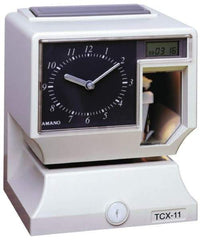 Amano - 110 VAC, Dial,Digital Plastic Manual and Automatic Time Clock and Recorder - 6-3/4 Inch Wide x 6-1/4 Inch Deep x 8-1/4 Inch High, White, UL and CUL Listed - Americas Industrial Supply