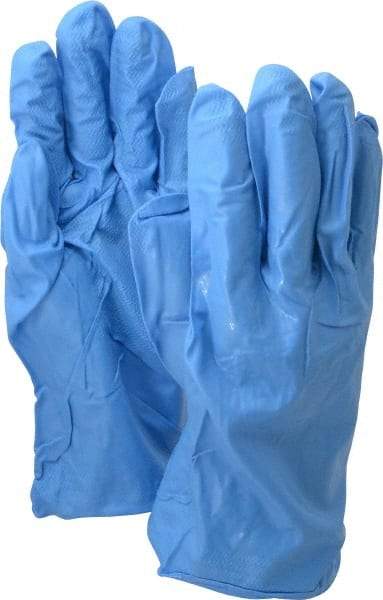 SHOWA - Size 2XL (11), 12" Long, 9 mil Thick, Nitrile Chemical Resistant Gloves - Textured Finish, Rolled Cuff, ANSI Abrasion Level 0, ANSI Cut Level 0, ANSI Puncture Level 1, Blue, FDA Approved - Americas Industrial Supply