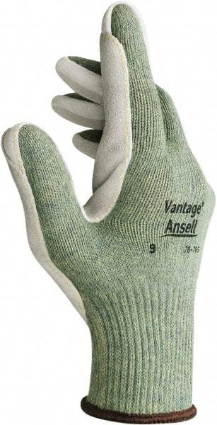 Ansell - Size M (8), ANSI Cut Lvl 4, Abrasion Lvl 5, Leather Cut Resistant Gloves - Kevlar/Poly/Cotton Lining, Knit Wrist, Gray, Paired - Americas Industrial Supply
