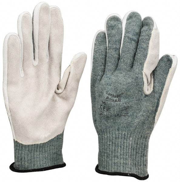 Ansell - Size XL (10), ANSI Cut Lvl 4, Abrasion Lvl 5, Leather Cut Resistant Gloves - Kevlar/Poly/Cotton Lining, Knit Wrist, Gray, Paired - Americas Industrial Supply