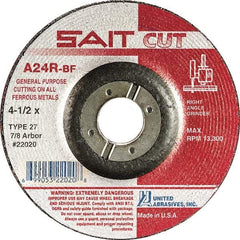 Sait - 3" 24 Grit Aluminum Oxide Cutoff Wheel - 1/8" Thick, 3/8" Arbor, 20,372 Max RPM, Use with Die Grinders - Americas Industrial Supply
