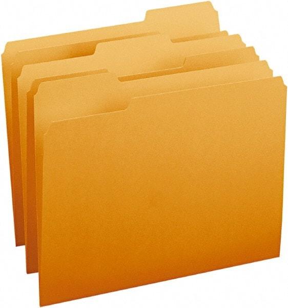 SMEAD - 8-1/2 x 11", Letter Size, Orange, File Folders with Top Tab - 11 Point Stock, Assorted Tab Cut Location - Americas Industrial Supply