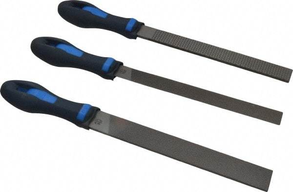 PFERD - 3 Piece American Pattern File Set - 8" Long, Coarse Coarseness, Ergonomic Handle, Set Includes Half Round, All Purpose, Rasp - Americas Industrial Supply