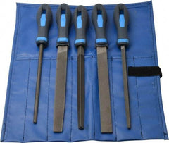 PFERD - 5 Piece American Pattern File Set - 8" Long, Bastard Coarseness, Ergonomic Handle, Set Includes Hand, Three Square, Square, Round, Tapered Half Round - Americas Industrial Supply