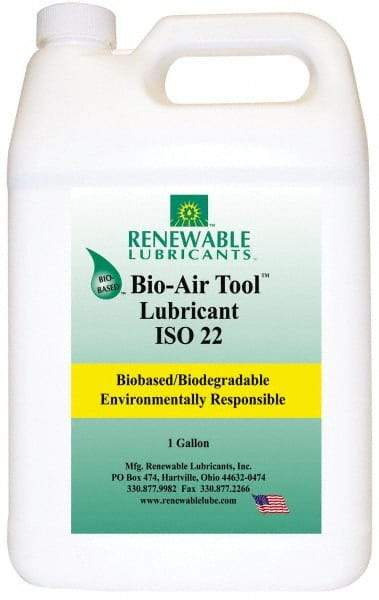 Renewable Lubricants - 1 Gal Bottle, ISO 22, Air Tool Oil - -40°F to 420°, 22.4 Viscosity (cSt) at 40°C, 4.9 Viscosity (cSt) at 100°C, Series Bio-Air - Americas Industrial Supply