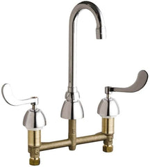 Chicago Faucets - Wrist Blade Handle, Wide Spread Bathroom Faucet - Two Handle, Educational and Healthcare Drain, Gooseneck Spout - Americas Industrial Supply