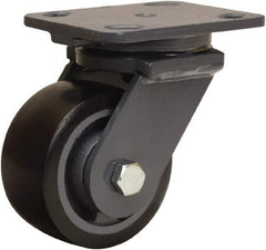 Hamilton - 4" Diam x 2" Wide x 5-5/8" OAH Top Plate Mount Swivel Caster - Polyurethane Mold onto Cast Iron Center, 975 Lb Capacity, Sealed Precision Ball Bearing, 4 x 5" Plate - Americas Industrial Supply