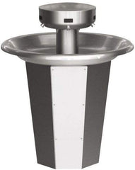 Bradley - Circular, Infrared Sensor, External Drain, 36" Diam, 5 Person Capacity, Stainless Steel, Wash Fountain - 0.5 GPM - Americas Industrial Supply