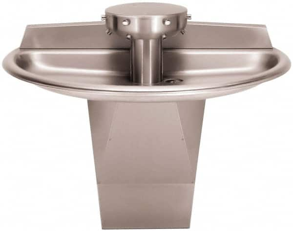 Bradley - Semi-Circular, Foot-Controlled, External Drain, 54" Diam, 4 Person Capacity, Stainless Steel, Wash Fountain - 0.5 GPM - Americas Industrial Supply