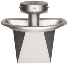 Bradley - Semi-Circular, Infrared Sensor, External Drain, 36" Diam, 3 Person Capacity, Stainless Steel, Wash Fountain - 0.5 GPM - Americas Industrial Supply