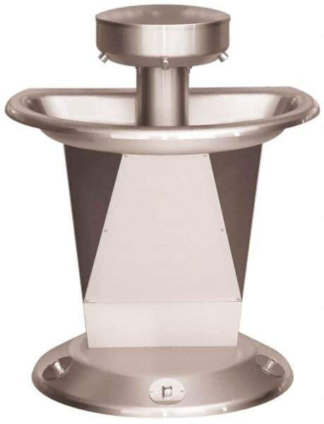 Bradley - Semi-Circular, Foot-Controlled, External Drain, 36" Diam, 3 Person Capacity, Stainless Steel, Wash Fountain - 0.5 GPM - Americas Industrial Supply