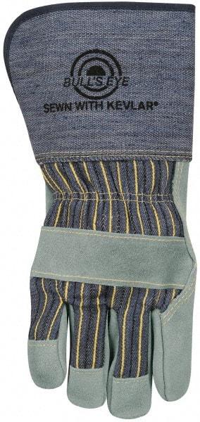 MCR Safety - Size L Cowhide Work Gloves - Uncoated, Gauntlet Cuff, Green/Blue, Paired - Americas Industrial Supply