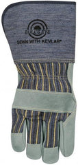 MCR Safety - Size L Cowhide Work Gloves - Uncoated, Gauntlet Cuff, Green/Blue, Paired - Americas Industrial Supply