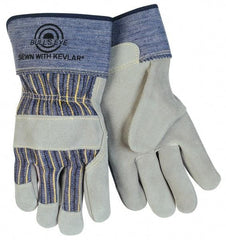 MCR Safety - Size M Cowhide Work Gloves - Uncoated, Safety Cuff, Blue/Gray, Paired - Americas Industrial Supply