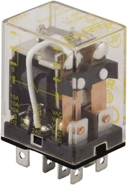 Square D - 1/2 hp at 240 Volt & 1/3 hp at 120 Volt, Electromechanical Plug-in General Purpose Relay - 10 Amp at 240 VAC, DPDT, 120 VAC at 50/60 Hz - Americas Industrial Supply