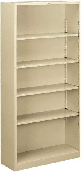 Hon - 5 Shelf, 71" High x 34-1/2" Wide Bookcase - 12-5/8" Deep, Steel, Putty - Americas Industrial Supply