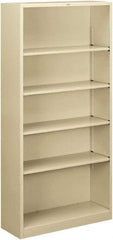 Hon - 5 Shelf, 71" High x 34-1/2" Wide Bookcase - 12-5/8" Deep, Steel, Putty - Americas Industrial Supply