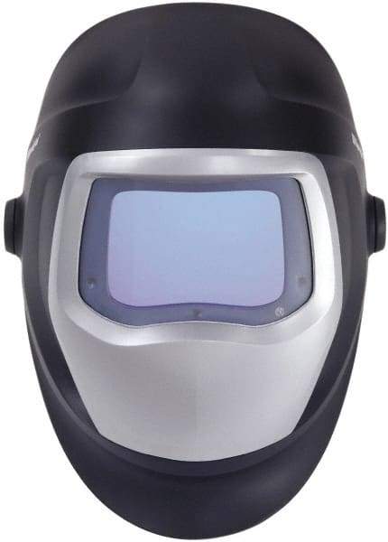 3M - 4-1/4" Window Width x 2-3/4" Window Height, 5, 8 to 13 Shade Auto-Darkening Lens, Fixed Front Welding Helmet - Black/Gray PPA Green Lens - Americas Industrial Supply