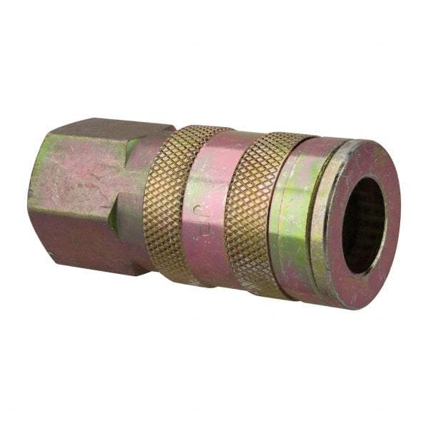Value Collection - 3/8 Female NPT Tru-Flate Automotive Pneumatic Hose Coupler - Steel, 3/8" Body Diam, 3/8" Hose ID - Americas Industrial Supply