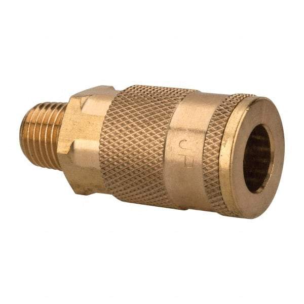 Value Collection - 1/4 Male NPT Tru-Flate Automotive Pneumatic Hose Coupler (Six Ball) - Brass, 1/4" Body Diam, 1/4" Hose ID - Americas Industrial Supply