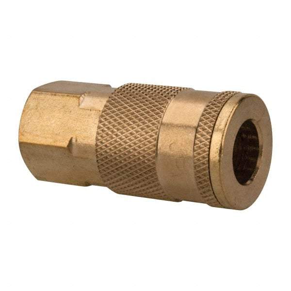 Value Collection - 1/4 Female NPT Tru-Flate Automotive Pneumatic Hose Coupler (Six Ball) - Brass, 1/4" Body Diam, 1/4" Hose ID - Americas Industrial Supply