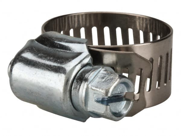 Value Collection - SAE Size 8, 7/16 to 1" Diam, Stainless Steel/Carbon Steel Worm Drive Clamp - 1/2" Wide, Material Grade 201 - Americas Industrial Supply