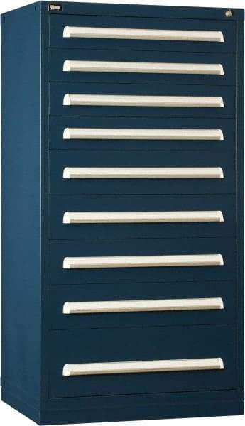 Vidmar - 9 Drawer, Modular Storage Cabinet - Steel, 30" Wide x 27-3/4" Deep x 59" High, Dark Blue - Americas Industrial Supply