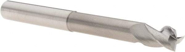 SGS - 3/8", 1/2" LOC, 3/8" Shank Diam, 4" OAL, 3 Flute, Solid Carbide Square End Mill - Single End, Uncoated, Spiral Flute, 38° Helix, Centercutting, Right Hand Cut, Right Hand Flute, Series 43L - Americas Industrial Supply