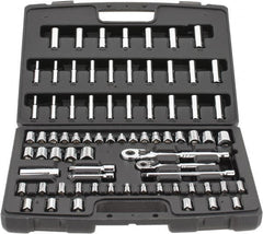 Stanley - 75 Piece 1/4 & 3/8" Drive Standard Deep Socket Set - 3/16 to 13/16", 4 to 19mm, Inch/Metric Measurement Standard - Americas Industrial Supply