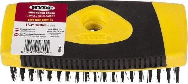 Hyde Tools - Wire Surface Preparation Brush - 1-1/4" Bristle Length, 3/4" Wide, Plastic Overmold Handle - Americas Industrial Supply