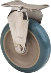 Albion - 5" Diam x 1-1/4" Wide x 6-3/16" OAH Top Plate Mount Rigid Caster - Antimicrobial Polyurethane over Polypropylene, 350 Lb Capacity, Delrin Bearing, 2-1/2 x 3-5/8" Plate - Americas Industrial Supply