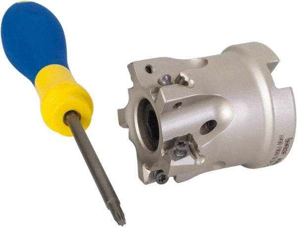 Iscar - 5 Inserts, 1-1/2" Cut Diam, 3/4" Arbor Diam, 0.315" Max Depth of Cut, Indexable Square-Shoulder Face Mill - 0/90° Lead Angle, 1.57" High, H490 AN.X 09 Insert Compatibility, Through Coolant, Series Helido - Americas Industrial Supply