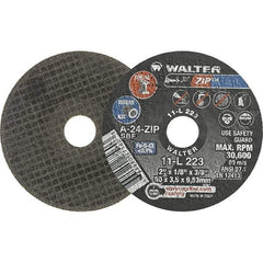 WALTER Surface Technologies - 2" 24 Grit Aluminum Oxide Cutoff Wheel - 1/8" Thick, 3/8" Arbor, 30,600 Max RPM, Use with Die Grinders - Americas Industrial Supply