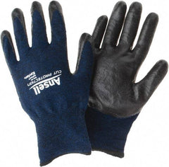 Ansell - Size L, ANSI Cut Lvl A4, Abrasion Lvl 5, Cut Resistant Gloves - Palm Coated, Black/Blue - Americas Industrial Supply