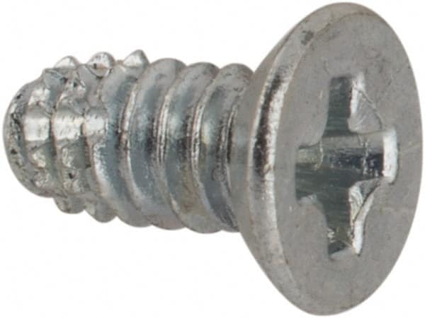 Value Collection - #4-40 UNC Thread, 1/4" OAL, #1 Phillips Drive Steel Thread Cutting Screw - Flat Undercut Head, Grade 1016-1024, Point Type F, Zinc-Plated Finish - Americas Industrial Supply