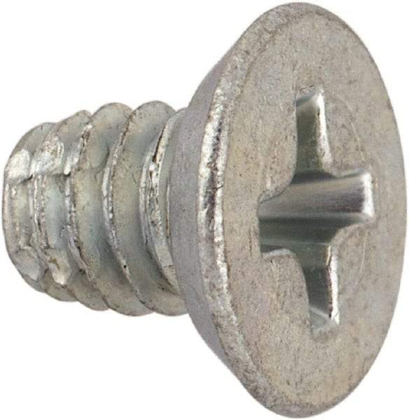 Value Collection - #8-32 UNC Thread, 1/4" OAL, #2 Phillips Drive Steel Thread Cutting Screw - Flat Undercut Head, Grade 1016-1024, Point Type F, Zinc-Plated Finish - Americas Industrial Supply