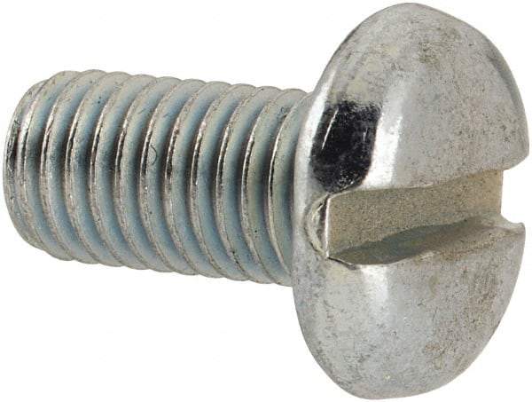 Value Collection - 1/4-28 UNF, 1/2" Length Under Head Slotted Drive Machine Screw - Pan Head, Grade J82 Steel, Zinc-Plated Finish, Without Washer - Americas Industrial Supply